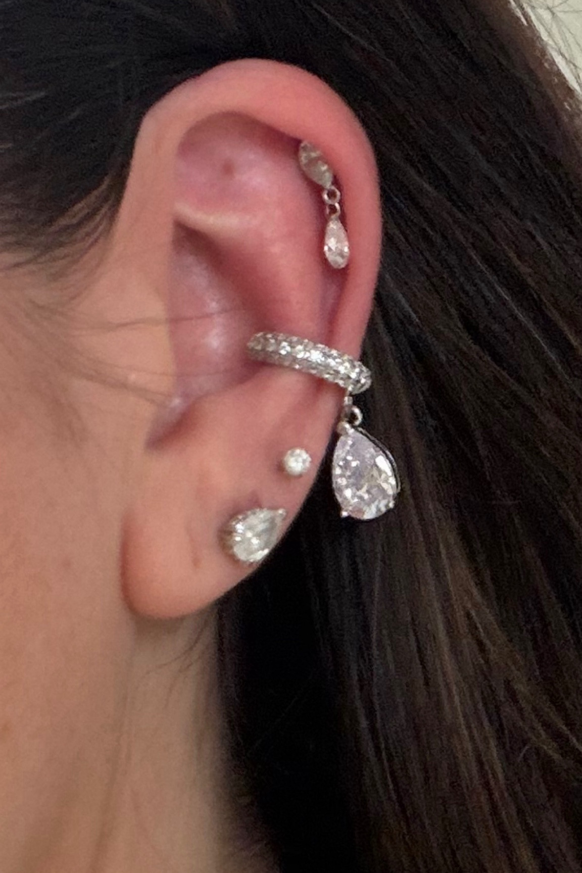 Diamond, air cuff, Swarovski, earrings, pear, shaped, studs, silver.

#LTKSaleAlert