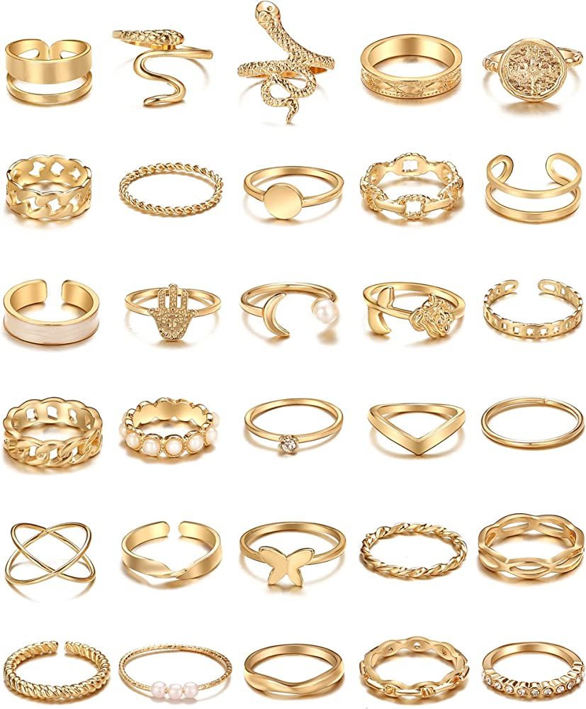 30 Pcs Vintage Gold Knuckle Rings Set, Boho Butterfly Snake Stackable Finger Rings for Women Girl... | Amazon (US)