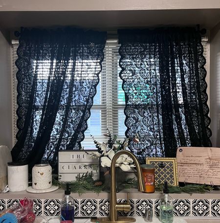 I’m loving these black lace curtains for my kitchen window 

#LTKhome #LTKstyletip #LTKfindsunder50