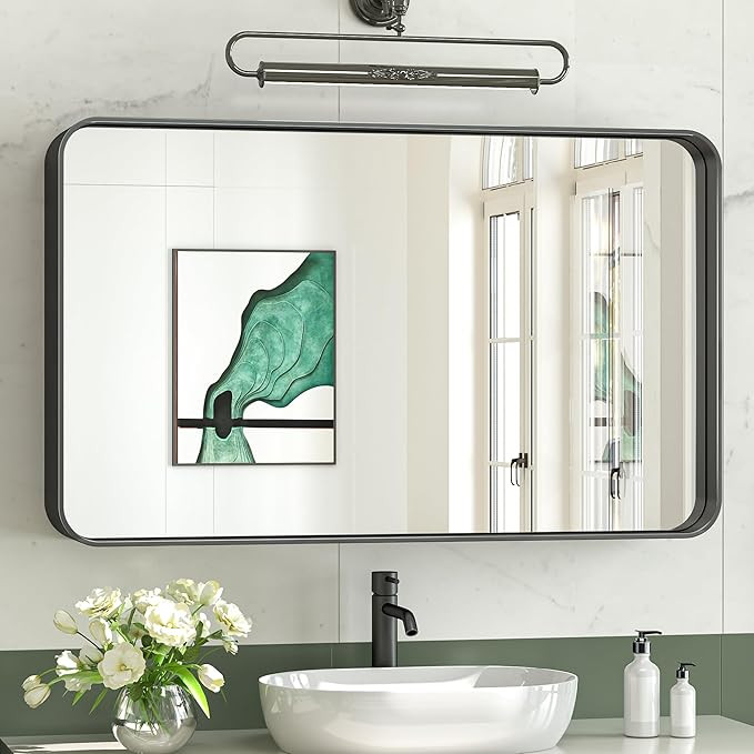 TokeShimi 40x24 Black Bathroom Mirror for Wall Vanity Mirror with Brushed Metal Frame Non-Rusting... | Amazon (US)