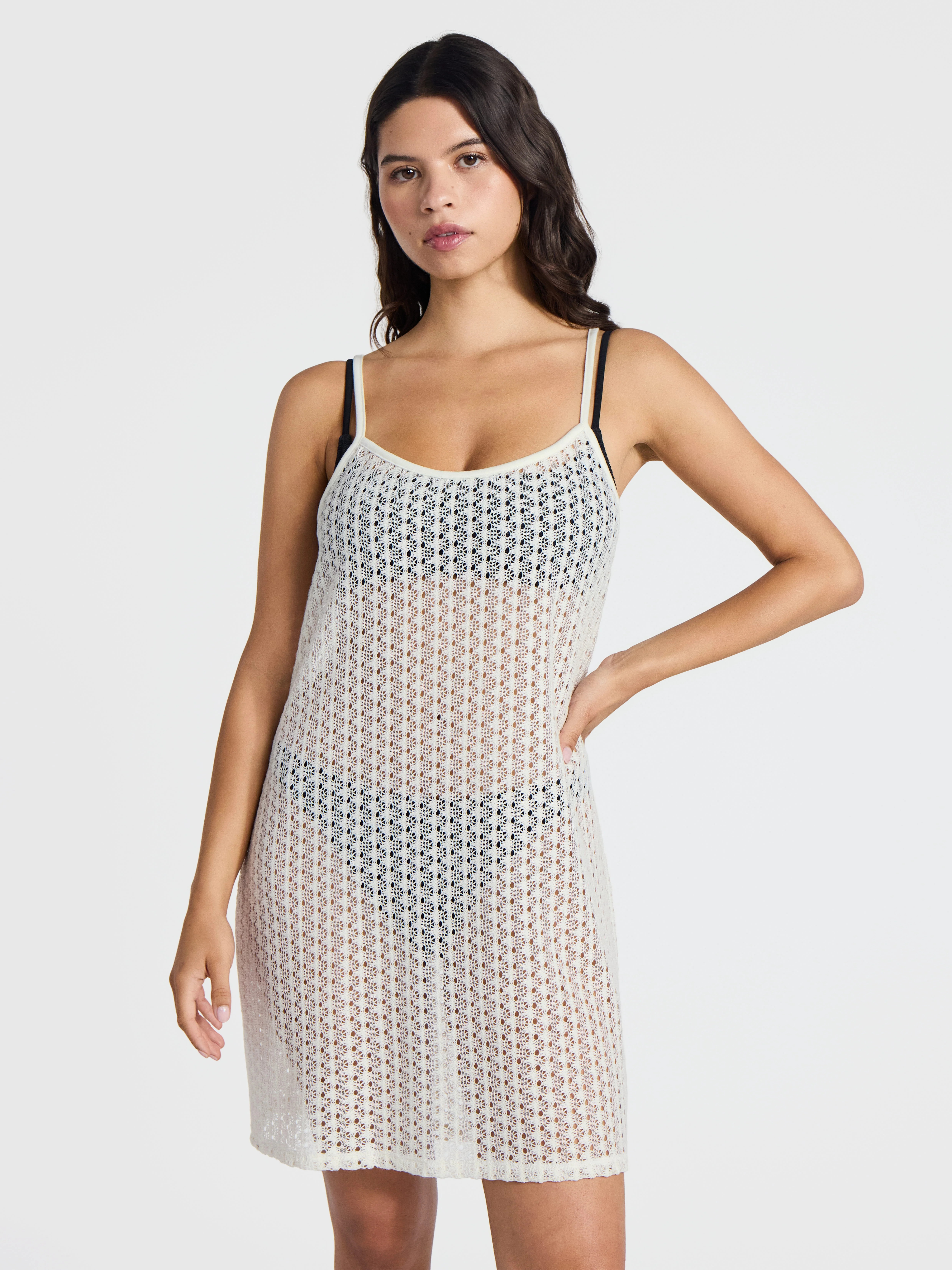 No Boundaries Strap Crochet Dress Swim Coverup, Women’s | Walmart (US)