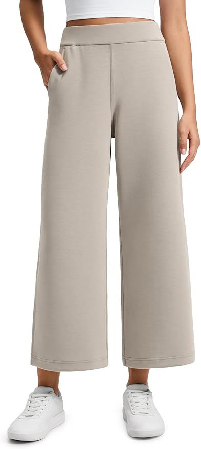 CRZ YOGA SoftAura Wide Leg Cropped Sweatpants Women 25" - Modal Lounge Travel Casual Capri Pants ... | Amazon (US)