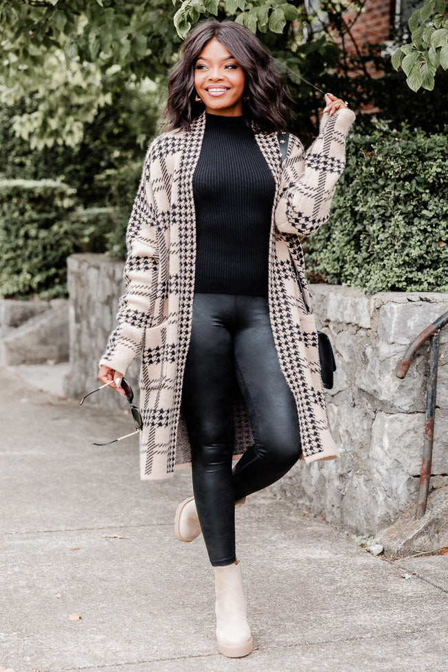 A Piece Of You Taupe Houndstooth Cardigan | Pink Lily