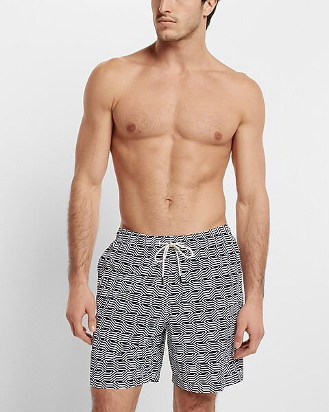 Printed 6" Elastic Waist Swim Shorts | Express