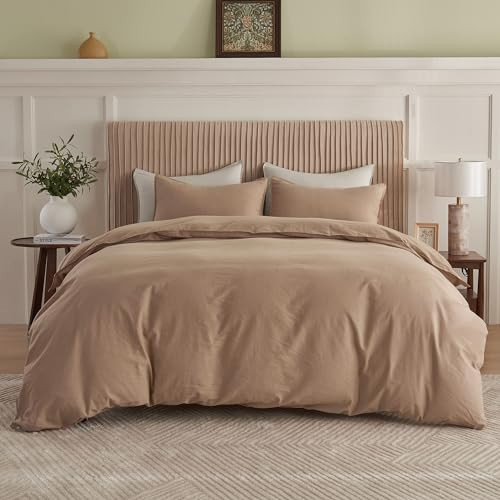 BISELINA French Linen Duvet Cover Set 3pcs with Hidden Zipper Closure Natural Flax Cotton Blend Solid Color Soft Breathable Luxury Farmhouse Bedding - Full Size, Clay | Amazon (US)