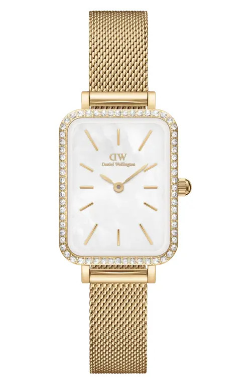 Daniel Wellington Quadro Mesh Strap Watch, 20mm x 26mm in Gold/White at Nordstrom | Nordstrom