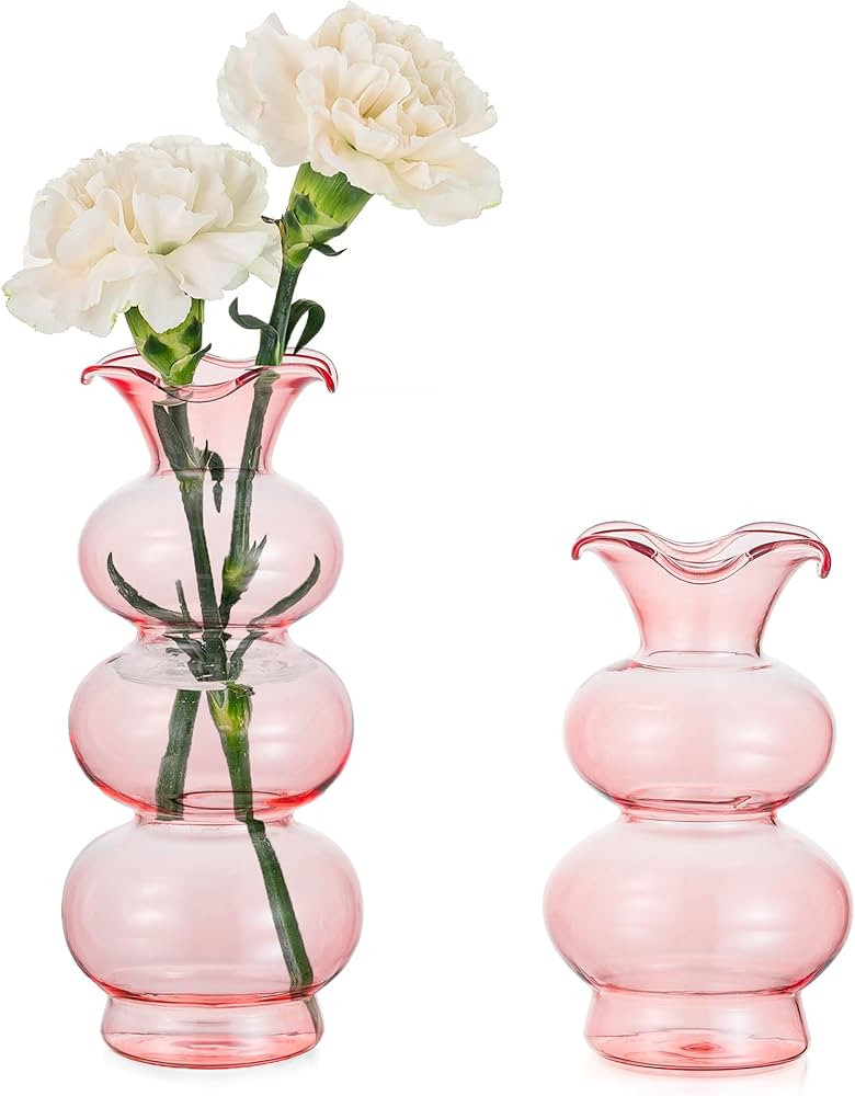 Hewory Glass Bubble Pink Vase: Cute Flower Vase Pink Room Decor Aesthetic - Small Bud Vases for C... | Amazon (US)