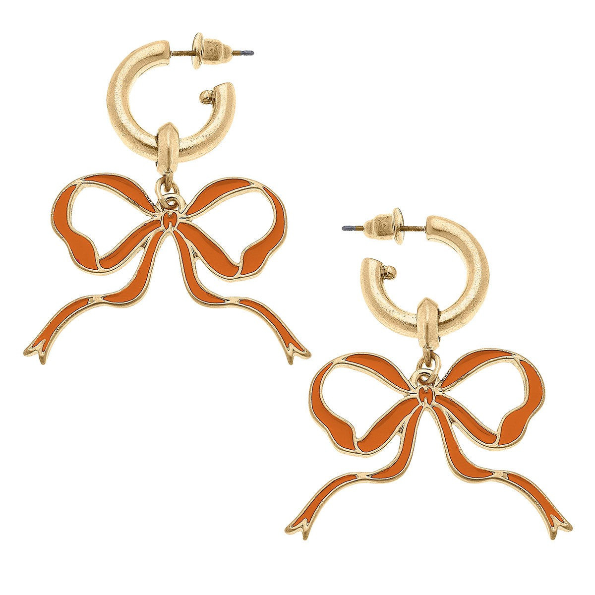 Veronica Game Day Bow Enamel Earrings in Burnt Orange | CANVAS