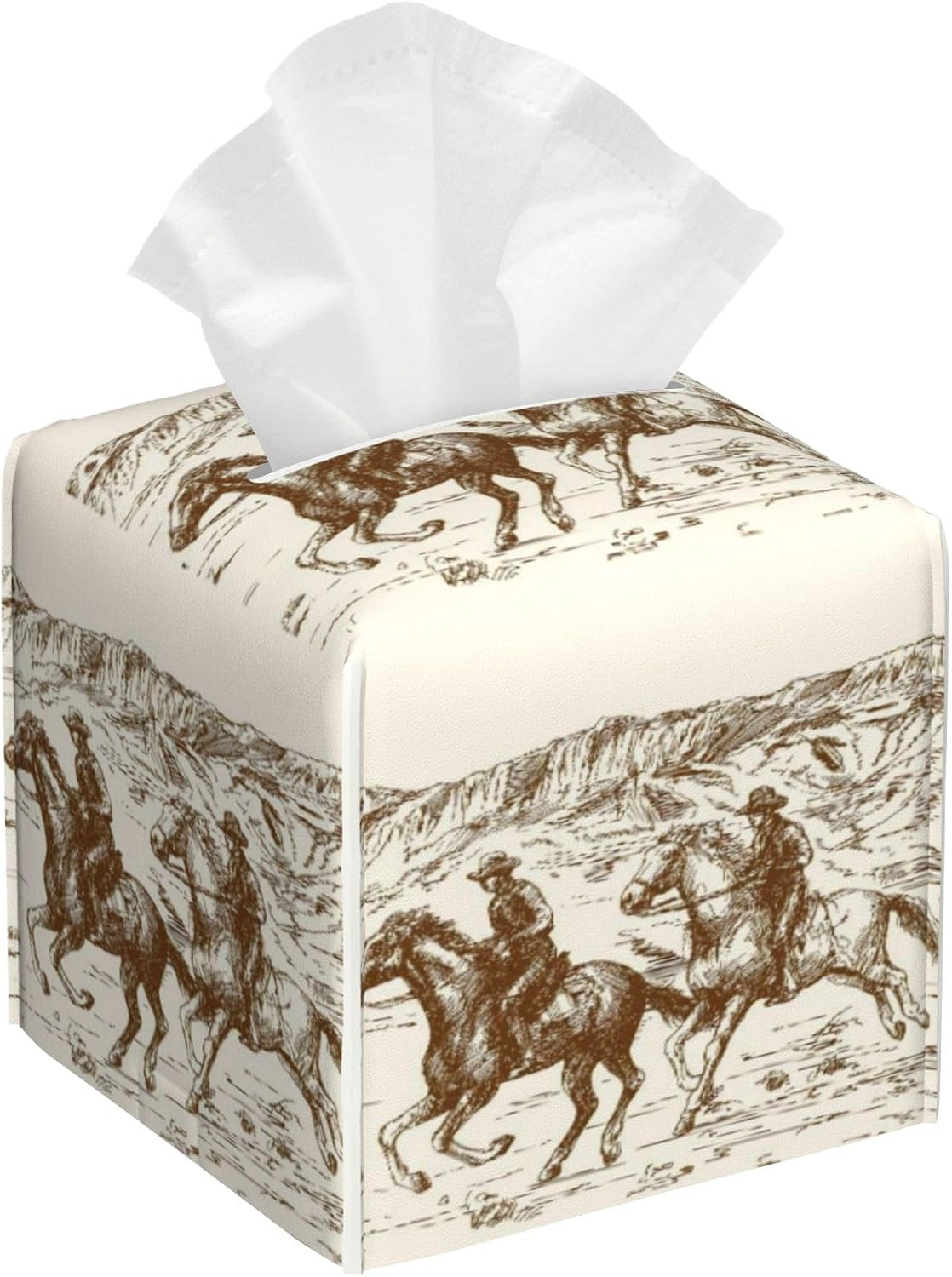 American Cowboys Tissue Box Cover,Wild West Desert Tissue Box Holder Square,Waterproof Leather Organizer Portable Decorative Facial Paper for Bedroom Dresser Night Stand Office Desk,5.2" x 5.2" x 5.2" | Amazon (US)