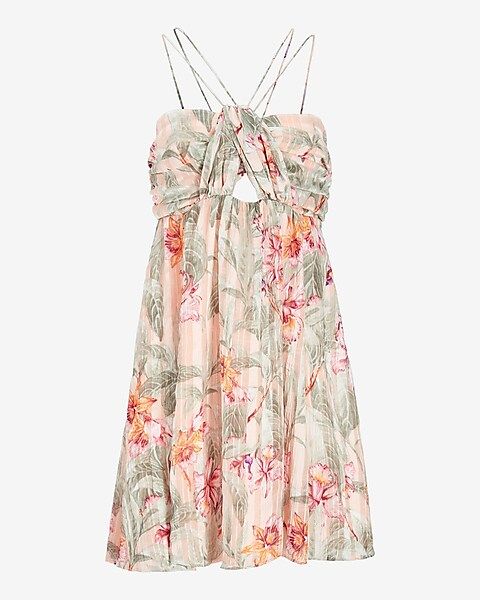 Floral Intricate Strappy Back Halter Dress | Express