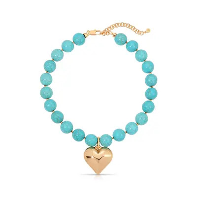 Ettika Chunky Beaded Heart Pendant Necklace in Turquoise at Nordstrom | Nordstrom