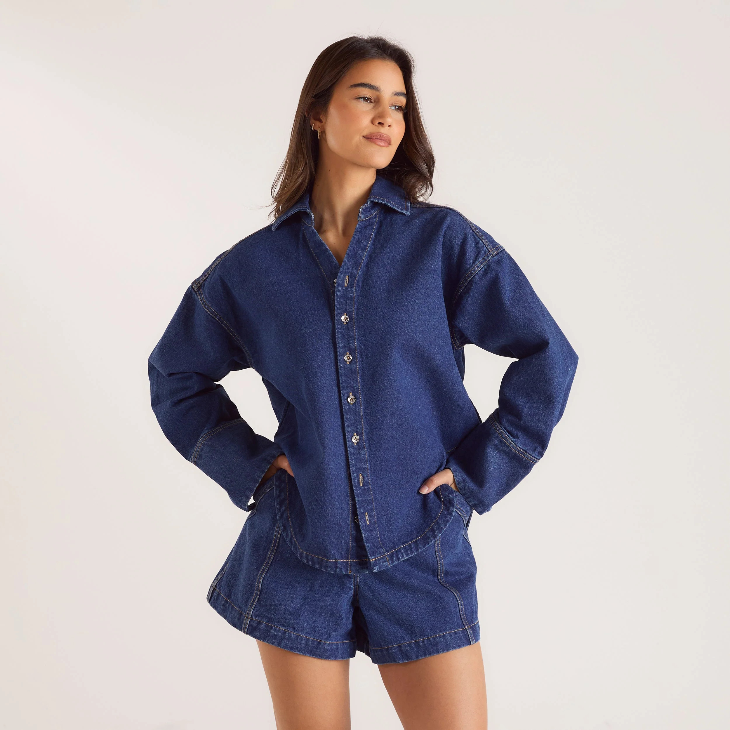 Oversized Denim Shirt - Blue | Lounge UK
