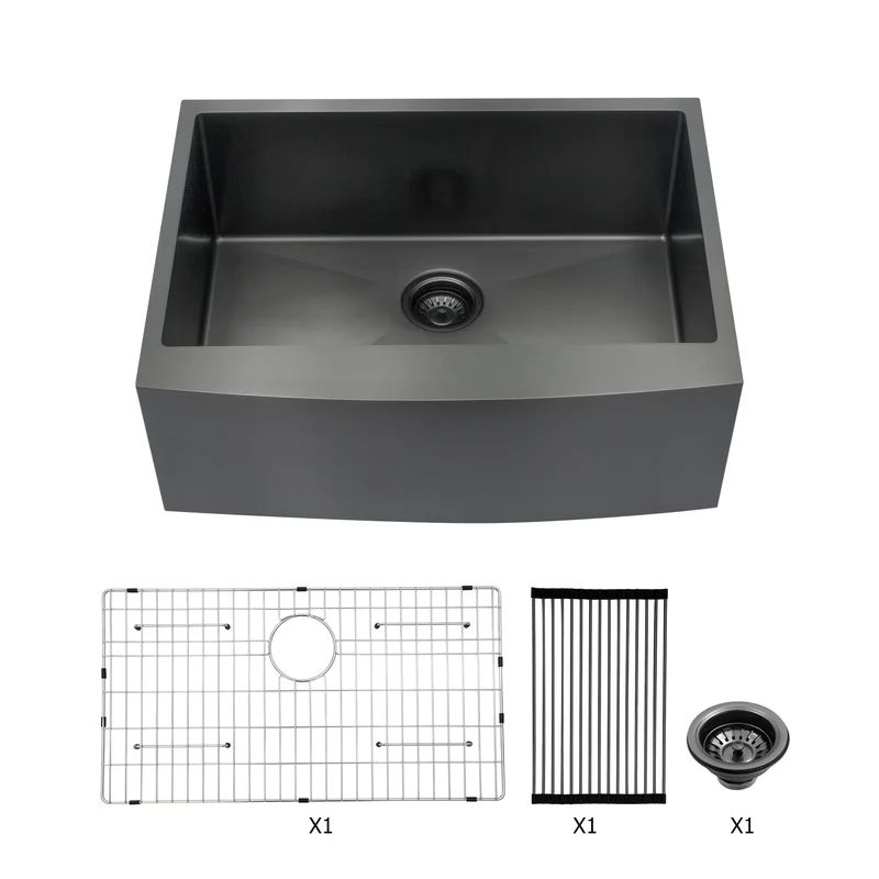 CS-H-LAB2421R1 24 Inch Farmhouse Kitchen Sink Gunmetal Black Apron Front 16 Gauge Stainless Steel... | Wayfair North America