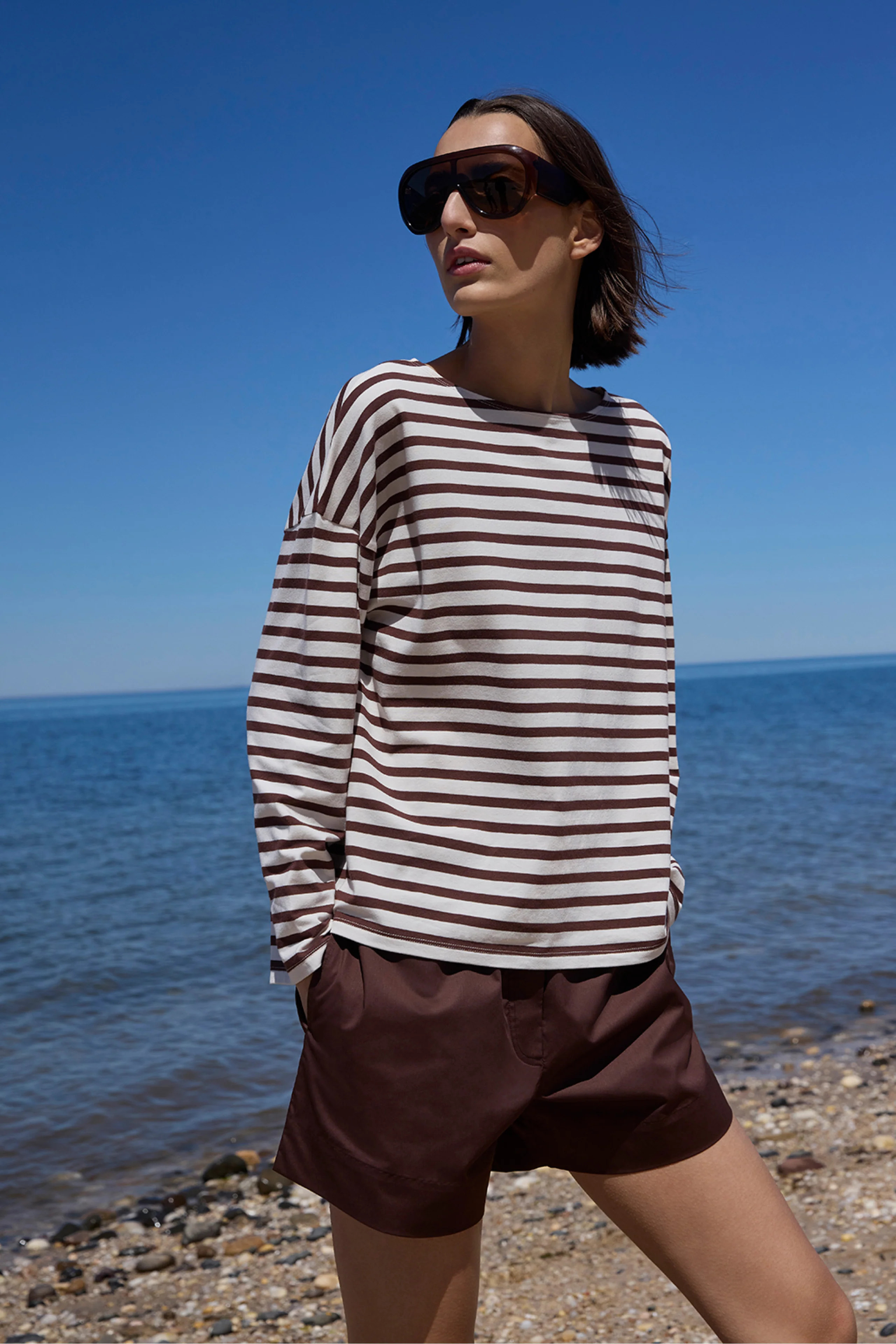 The Breton Tee in Chocolate & Cream Stripe | Sold Out NYC