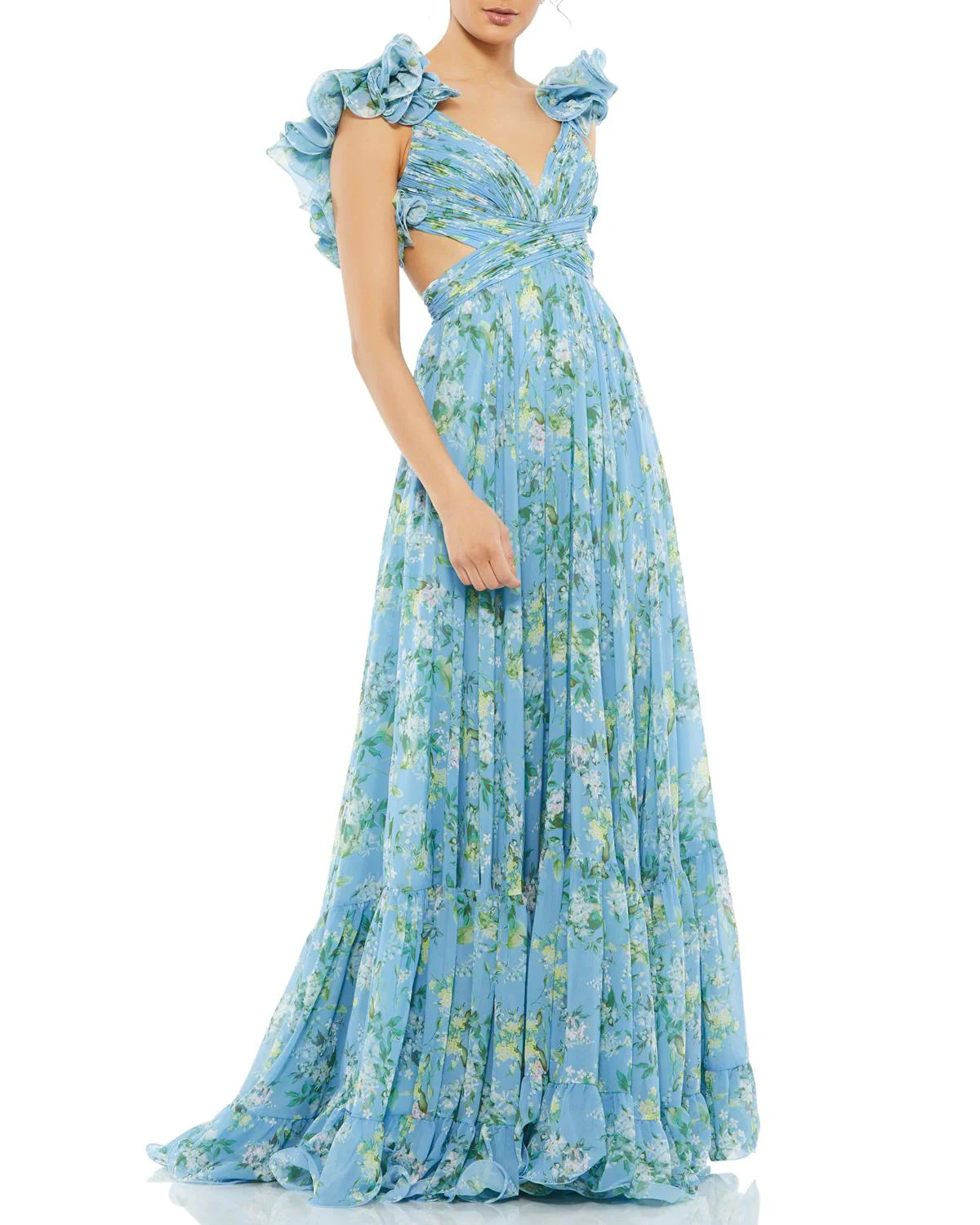 Ieena for Mac Duggal Women's Floral Chiffon Gown in Blue Multi 8 Lord & Taylor | Lord & Taylor