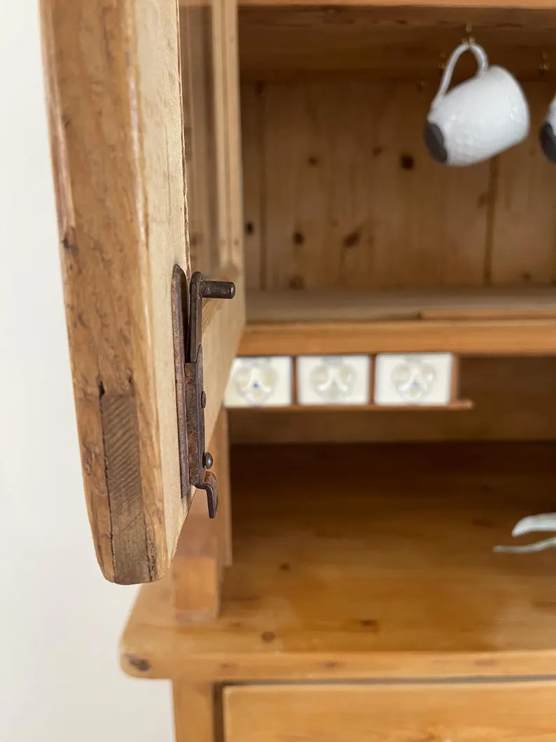 Vintage European Waxed Pine Cupboard With Glass Doors - Etsy | Etsy (US)