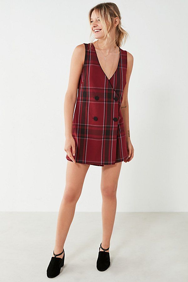 Cooperative Annalise Double-Breasted Romper - Red 2 at Urban Outfitters | Urban Outfitters US
