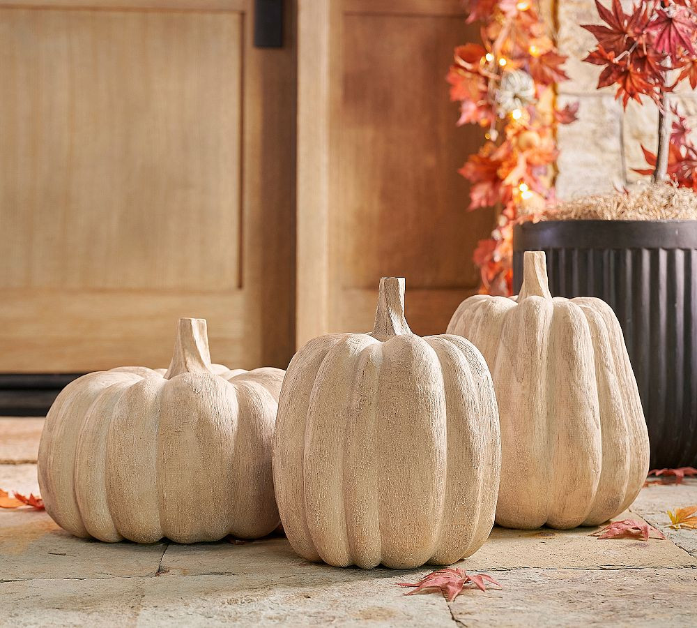 Resin Wood Pumpkins - Set of 3 | Pottery Barn CA