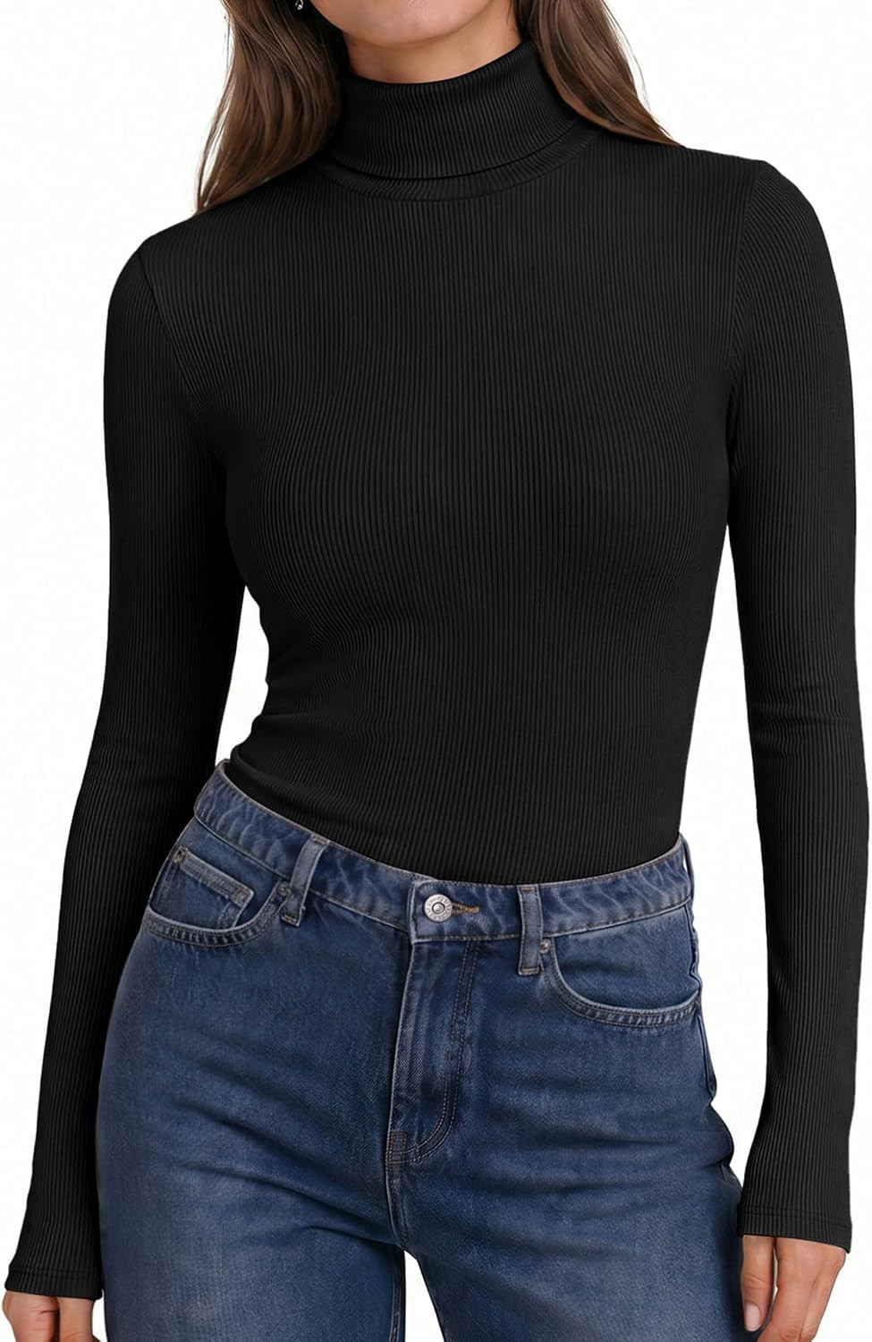 Ekouaer Womens Turtleneck Tops Winter Ribbed Long Sleeve Shirts | Amazon (US)