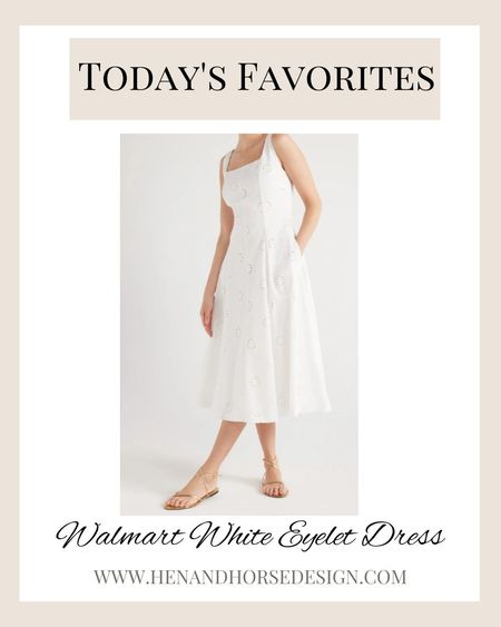 White eyelet summer dress from Walmart! Comes in other colors! Lined, two pockets and super comfortable 

