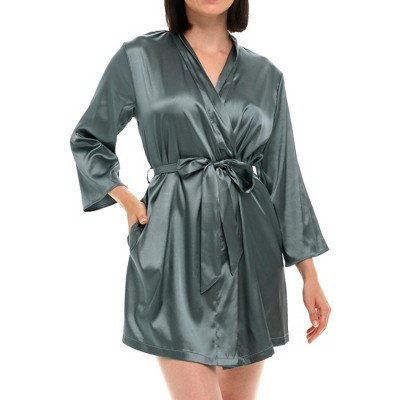 ADR Women's Satin Robe with Pockets, Belt Loops, Short, Above the Knee Length Twilight Large | Target