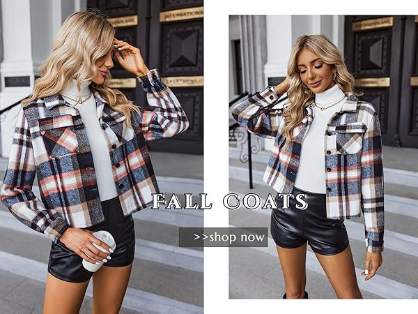 Zeagoo Flannels for Women Cropped Shacket Jacket Fashion Plaid Button Down Shirt 2025 Fall Coat T... | Amazon (US)