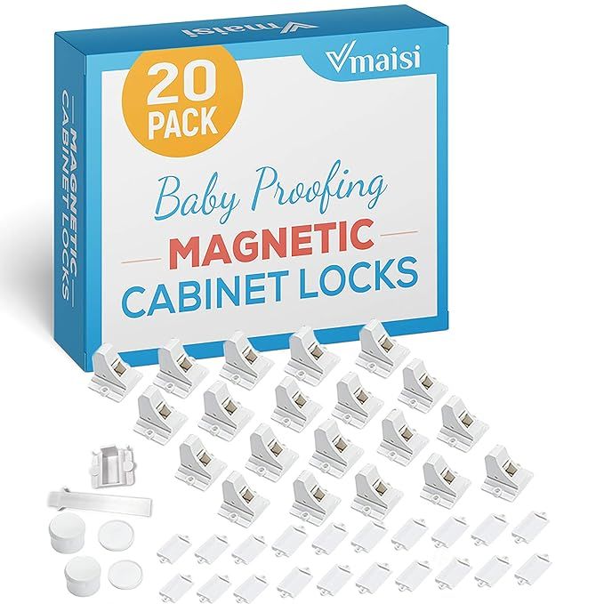 20 Pack Magnetic Cabinet Locks Baby Proofing - Vmaisi Children Proof Cupboard Drawers Latches - A... | Amazon (US)