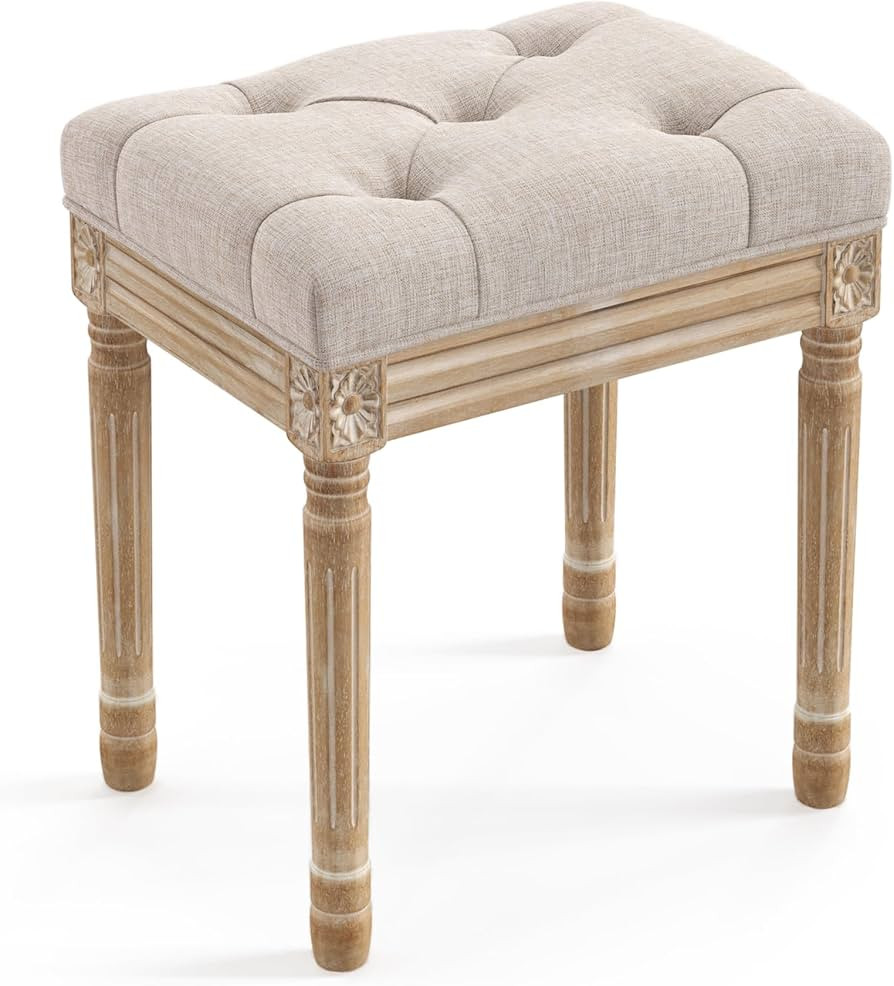LUE BONA Vanity Chair for Makeup Room,Vintage Tufted Ottoman Bench for Bedroom, Fabric Upholstere... | Amazon (US)