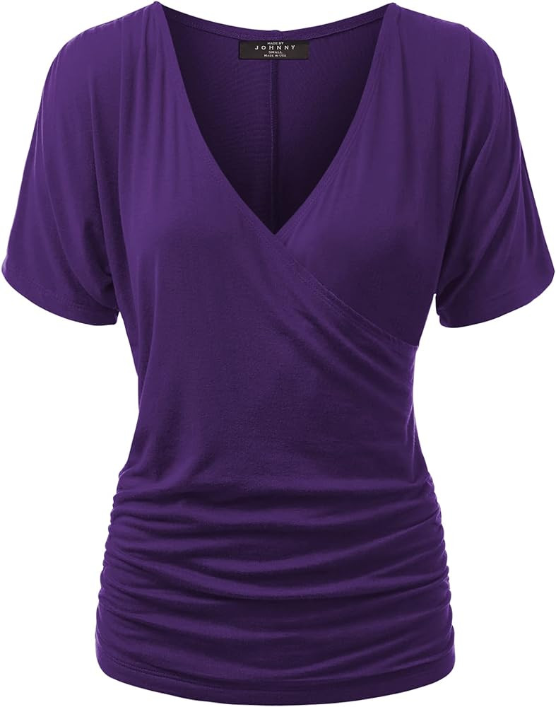 Made By Johnny Women's V Neck Short Sleeve Wrap Front Drape Dolman Tunic Top | Amazon (US)