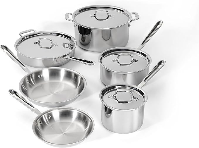 All-Clad D3 3-Ply Stainless Steel Cookware Set 10 Piece, Induction Compatible, Oven Broiler Safe ... | Amazon (US)