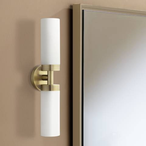 Aero 19 1/4"W Antique Brass White Glass 2-Light Bath Light - #98K70 | Lamps Plus | Lamps Plus