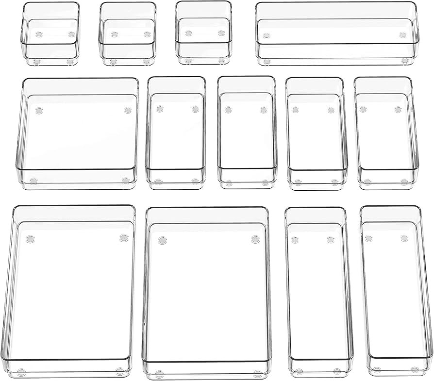 SMARTAKE 13-Piece Drawer Organizer with Non-Slip Silicone Pads, 5-Size Desk Drawer Organizer Tray... | Amazon (US)