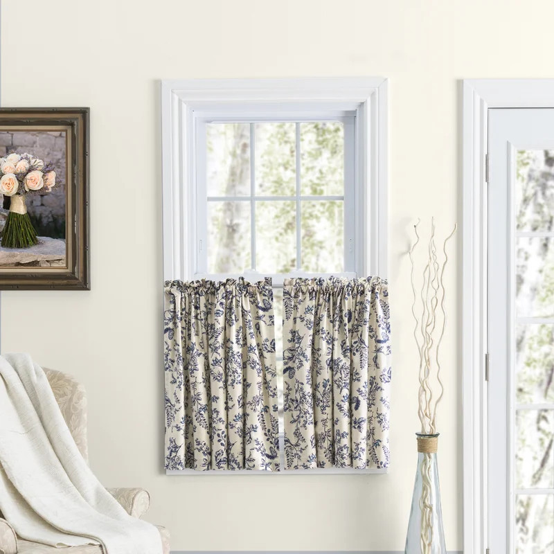 Waverly Toile Cotton Tailored 84'' W Cafe Curtain | Wayfair North America