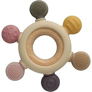 Arudyo Baby Teething Toys Silicone Teethers BPA Free Silicone Rudder with Wooden Ring Soothe Babies  | Amazon (US)