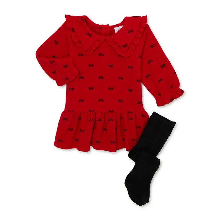 Wonder Nation Baby Girl Dress and Tights Outfit Set, 2-Piece, Sizes 0/3-24 Months | Walmart (US)