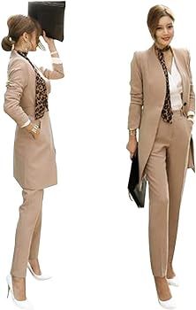 Women's 2 Piece Business Mid Long Blazer and Pants Suit Set with Belt Single Button Work Office B... | Amazon (US)
