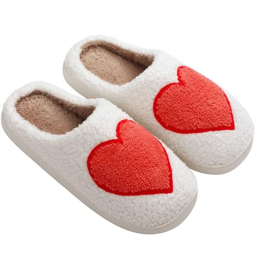 ShinyMatch Valentines Heart Slippers for Women Valentines Plush Non Skid House Slippers for Galentine's day(7.5-8 Inches,Single Love) | Amazon (US)