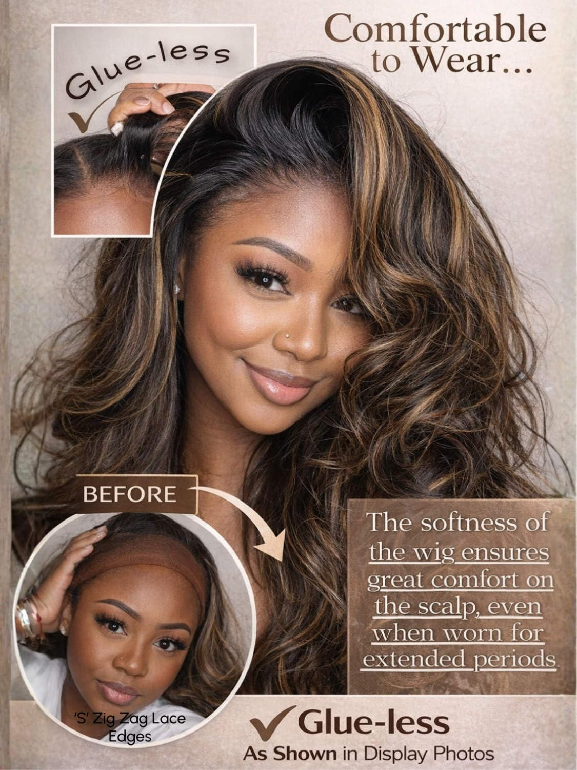 Beauty Forever 7x5 Bye Bye Knots 2.0 Balayage Brown Highlight 3D Body Wave Lace Front Wig Put on ... | Amazon (US)