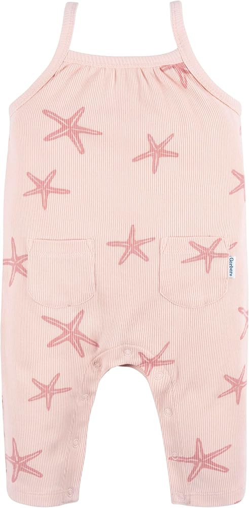 Gerber Baby Girls' Sleeveless Cotton Long-Leg Romper Jumpsuit | Amazon (US)