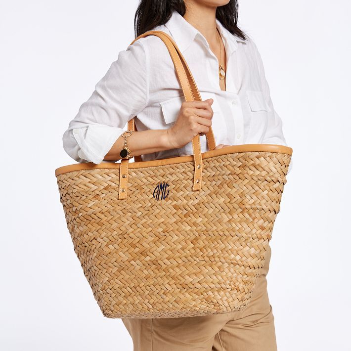 Palm Leaf Tote With Leather Strap | Mark and Graham
