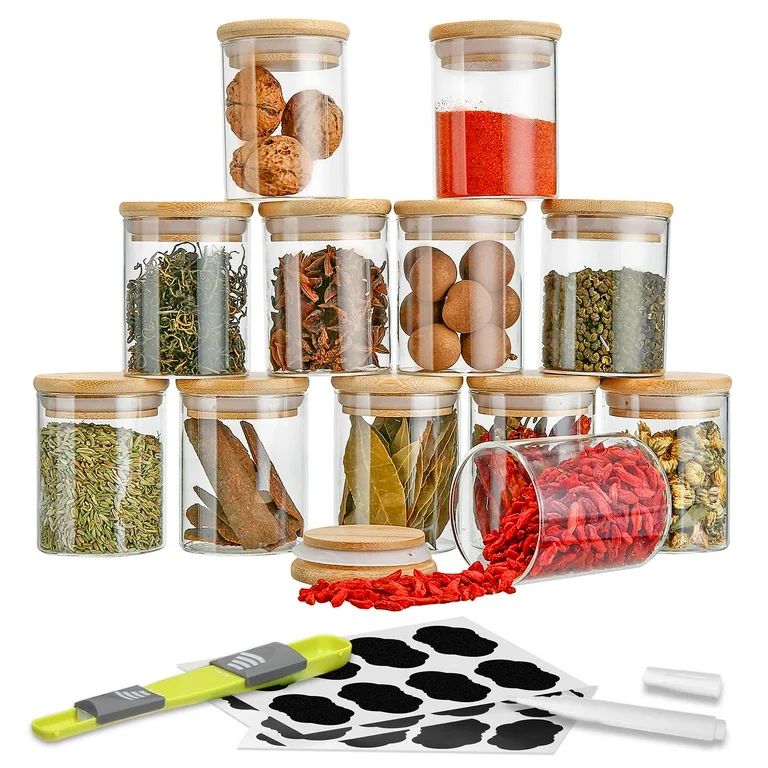 Glass Jar with Bamboo Lids for Kitchen Counter 6.7oz, 12 PCS Glass Airtight Food Storage Containe... | Walmart (US)