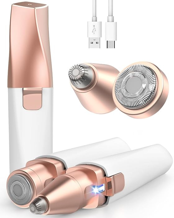 Eyebrow Trimmer Facial Hair Removal for Women - 2 in 1 Rechargeable Face Shaver & Facial Hair Remover with LED Light, Painless Electric Eyebrow Razor for Upper Lip, Chin, Peach Fuzz & Fine Facial Hair | Amazon (US)