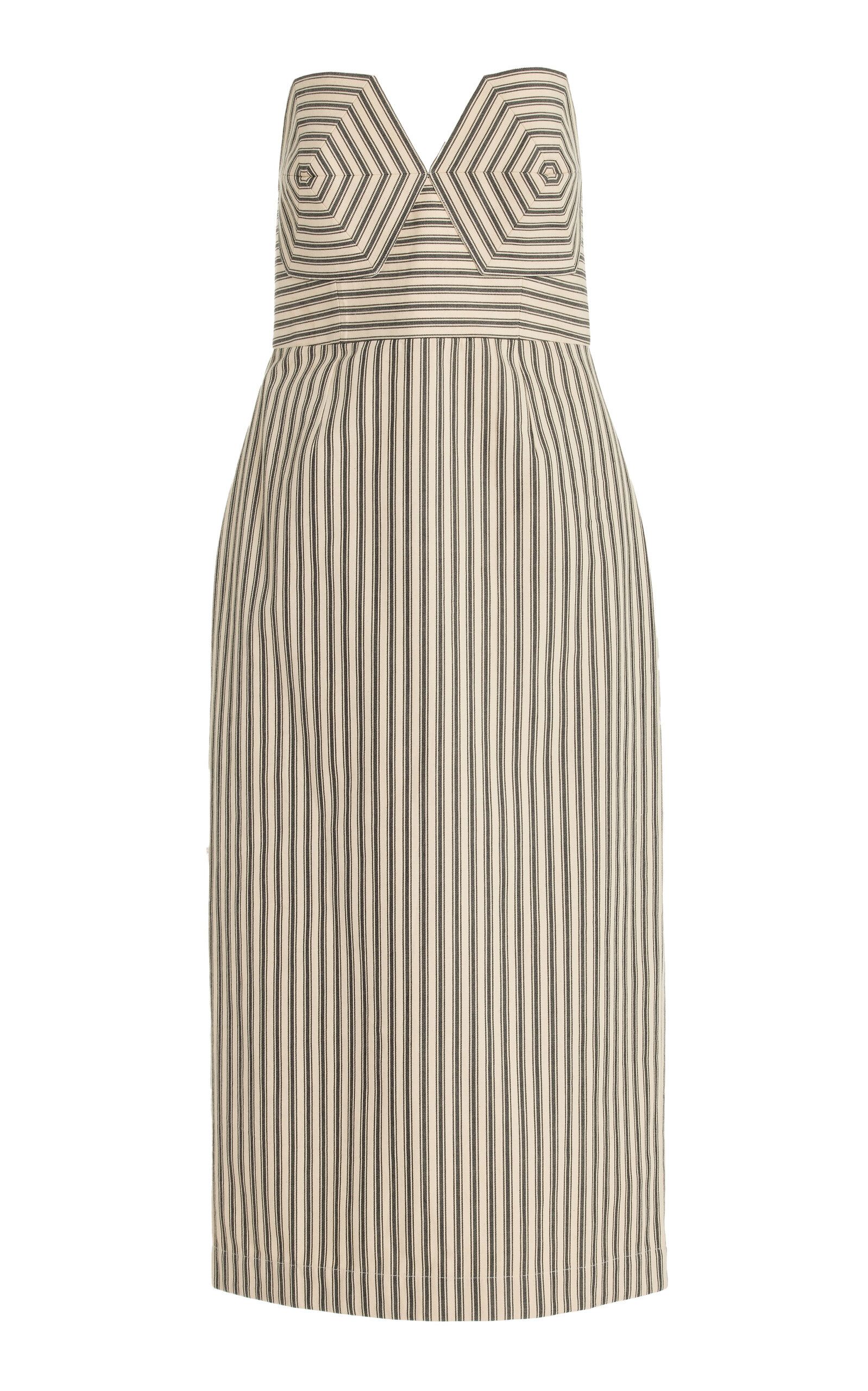 Rina Strapless Striped-Cotton Midi Dress | Moda Operandi (Global)
