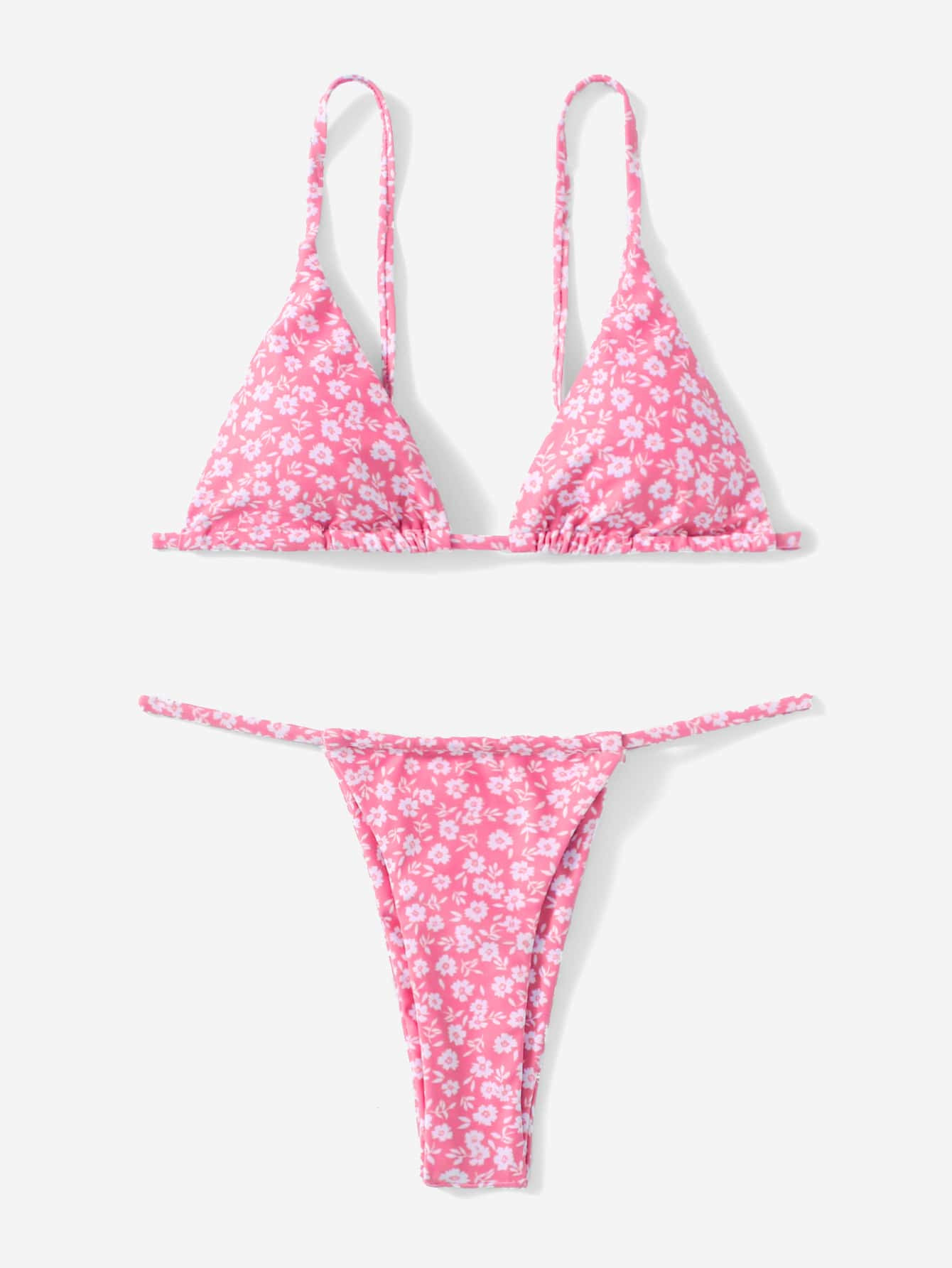 Ditsy Floral Bikini Set Tie Back Triangle Bra & Thong 2 Piece Swimsuit | SHEIN