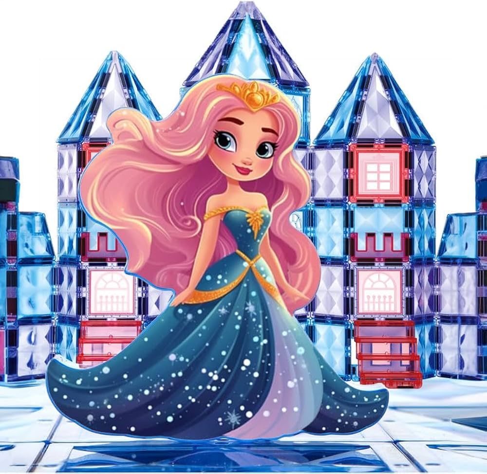Little Pi Frozen Princess 104 Pcs Magnetic Building Blocks Castle - Magnet Tiles Doll House - Edu... | Amazon (US)