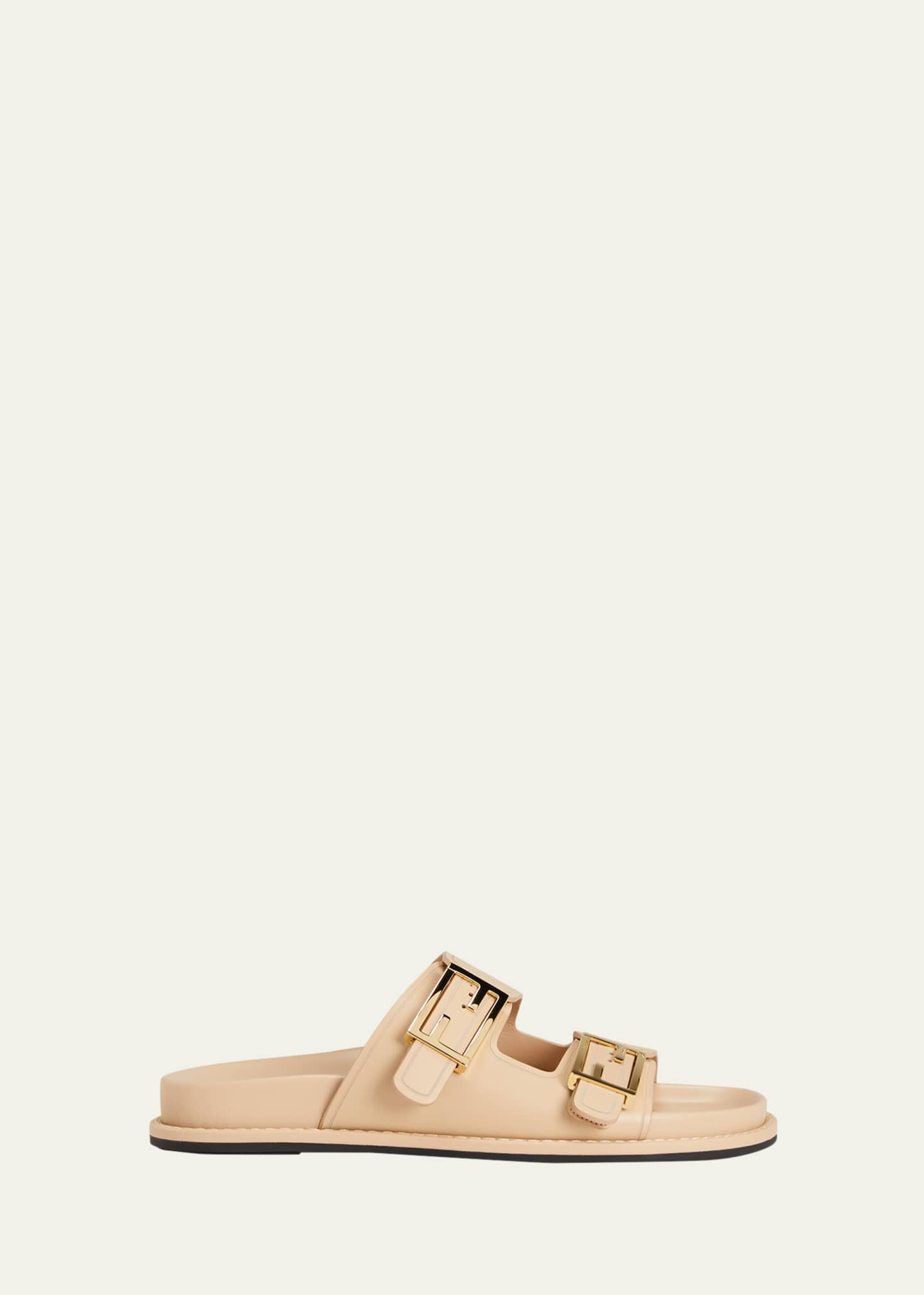 Fendi F Buckle Leather Slide Sandals | Bergdorf Goodman