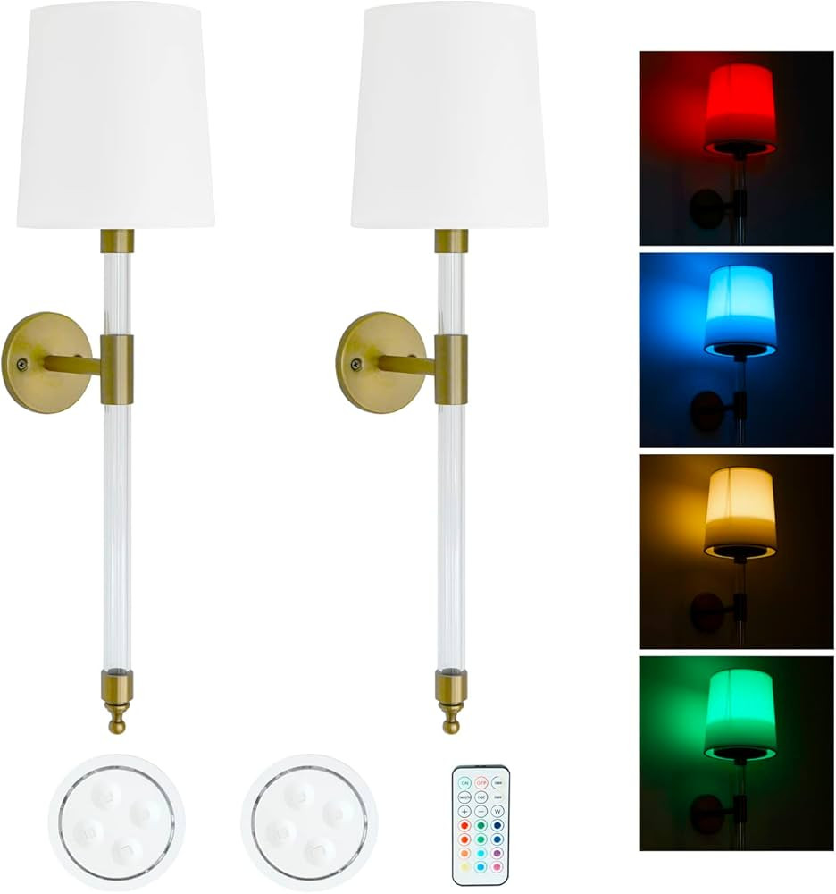 HEQIQEH 2 Pack Modern Battery Powered Wall Sconce Wall Light with Torche White Linen Fabric Shade... | Amazon (US)