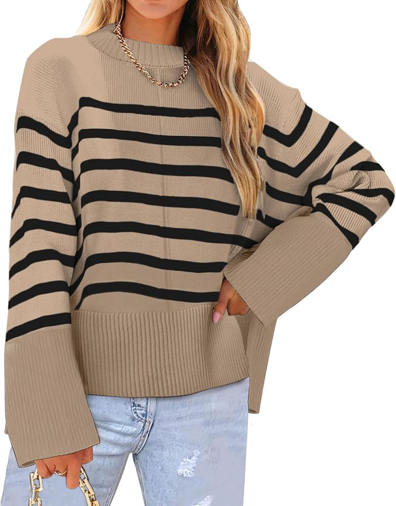 Womens Sweaters Casual Crew Neck Fashion Wide Ribbed Cuff Knit Tunic Pullover Oversized Solid Jum... | Amazon (US)