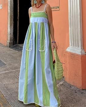 Women Bohemian Graphic Maxi Dress Spaghetti Strap Flowy Cami Dress Floral Tiered Sundress Y2K Sum... | Amazon (US)