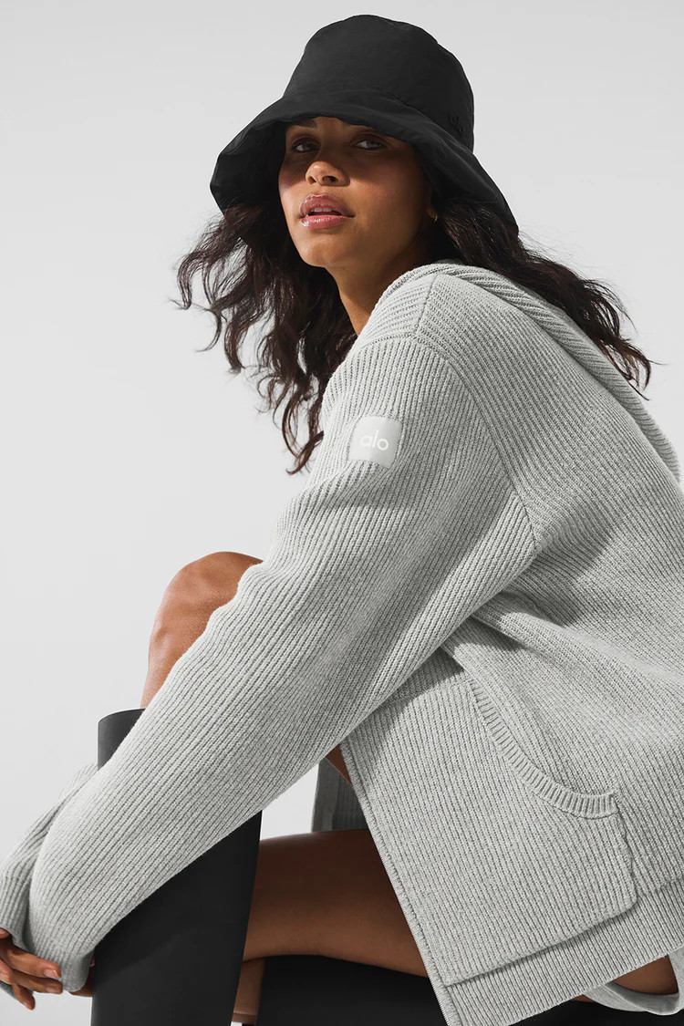 Domain Rib Knit Full Zip Sweater - Black | Alo Yoga (US)